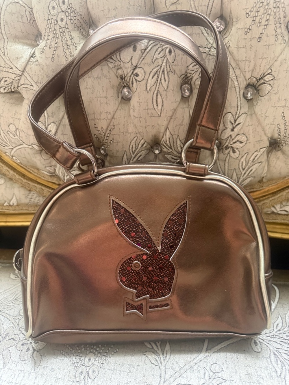 PLAYBOY Metallic Bronze Bag with Glitter Bunny